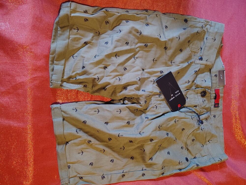 Vertical Sport Shorts Mens 36 Olive Anchor Print Cotton Chino Casual Summer